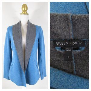 Eileen Fisher Blue Gray Merino Wool Open Front Cardigan Sweater S
